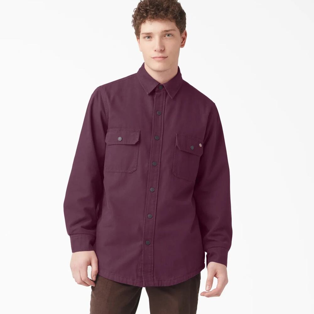 Dickies Flannel Lined Work Shirt Men's XL Maroon Button Up Heavyweight